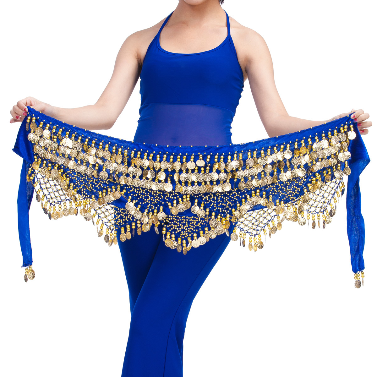 Dancewear polyester belly dance hip scarf with gold coins waist belt  